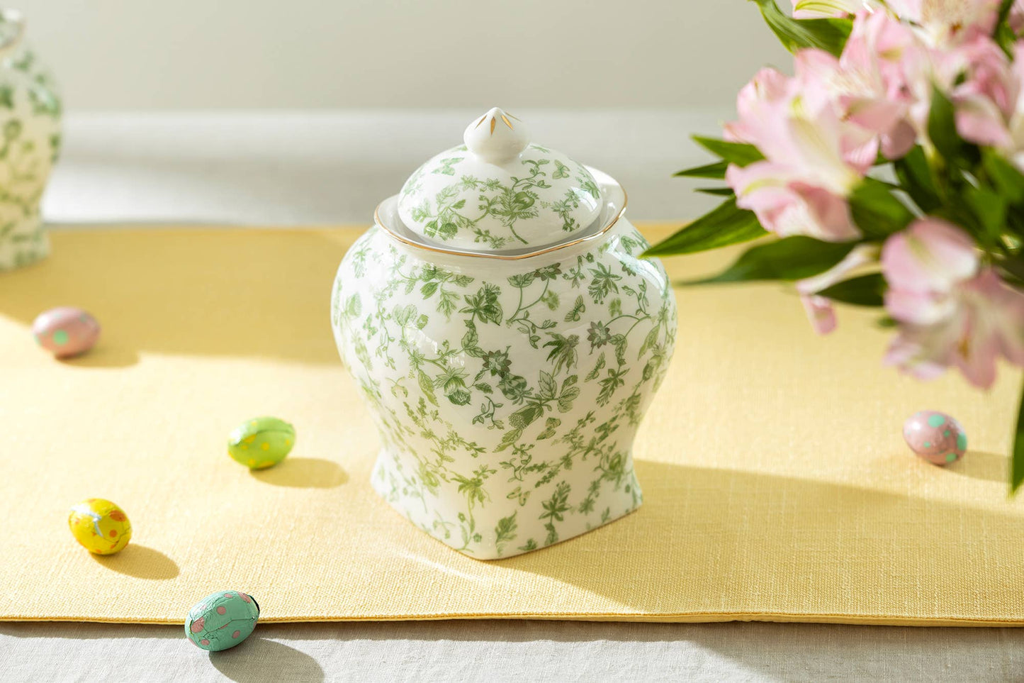 Porcelain 7.5" Large Size Green Canister