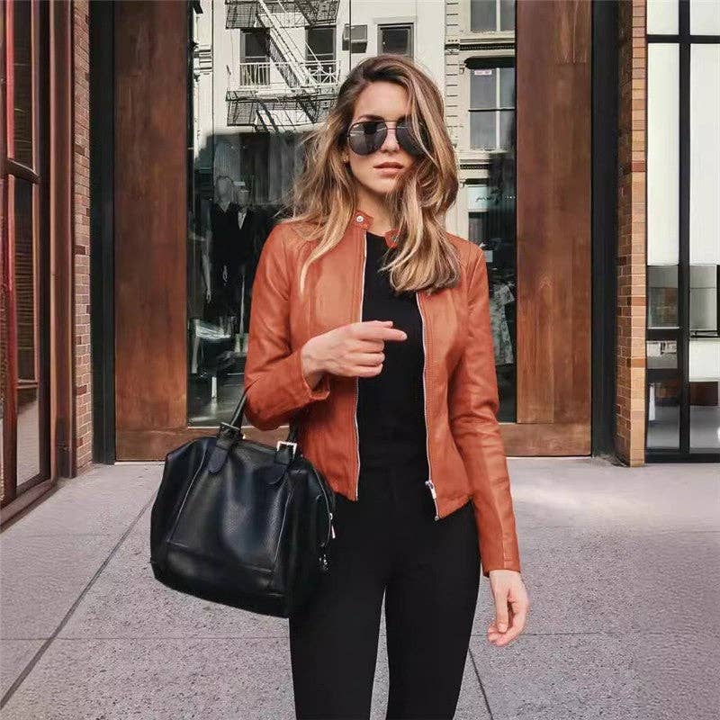 Fashionable Solid Color PU Leather Suit Jacket