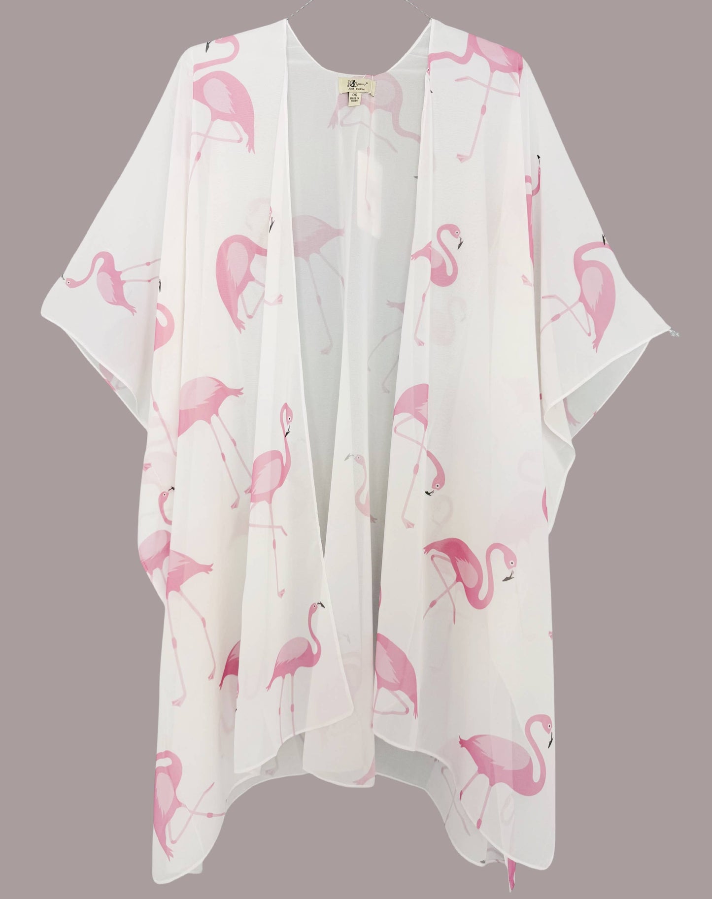 JC091728 White-Pink Flamingo Kimono/Cover-Up