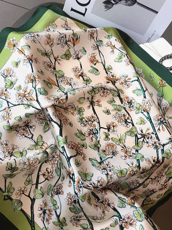 Floral Printed Shawl & Scarf - Green Color, Square Shape