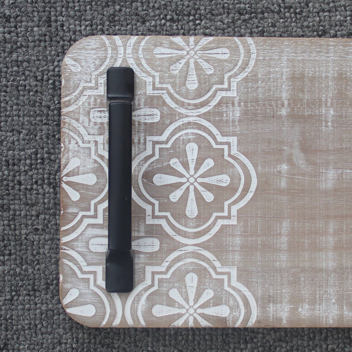 Rustic Solid Wooden Serving Tray with Metal Handle