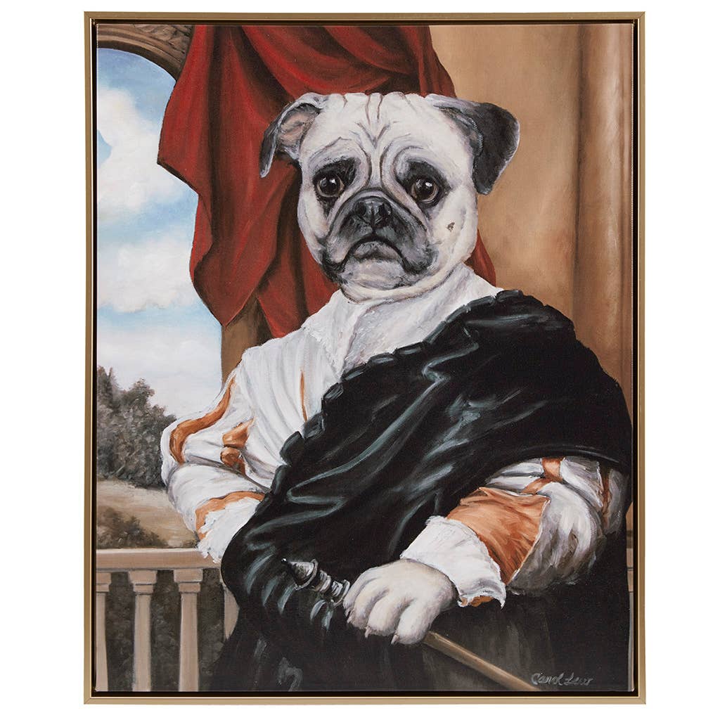 Royal Pet Portrait Framed Canvas Wall Art, Captain Pug Dog
