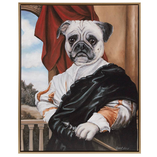 Royal Pet Portrait Framed Canvas Wall Art, Captain Pug Dog