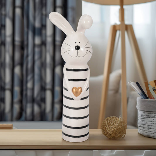 Ceramic Lines Bunny with Gold Heart Figurine - Black, 12 in.