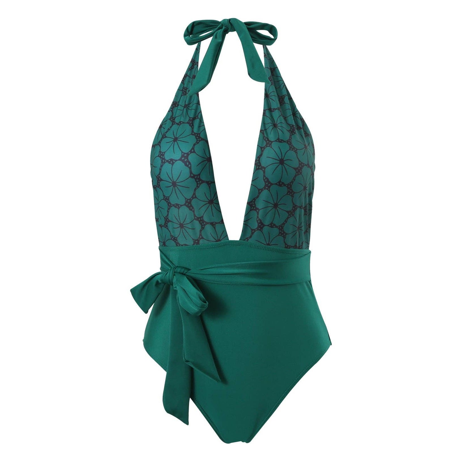 Flower Print Halter Swimwear with Cover