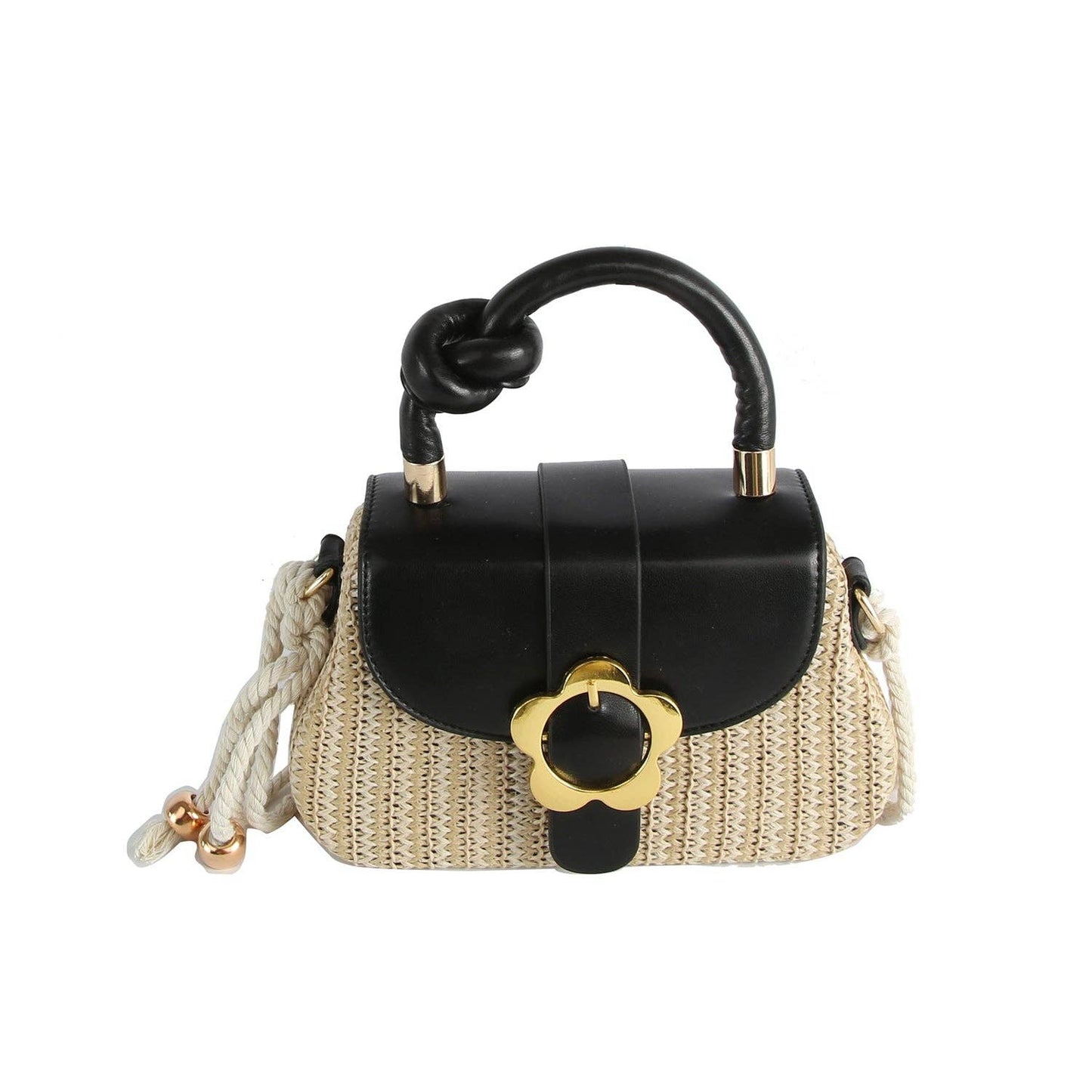 Flower Buckle Straw Woven Crossbody Bag