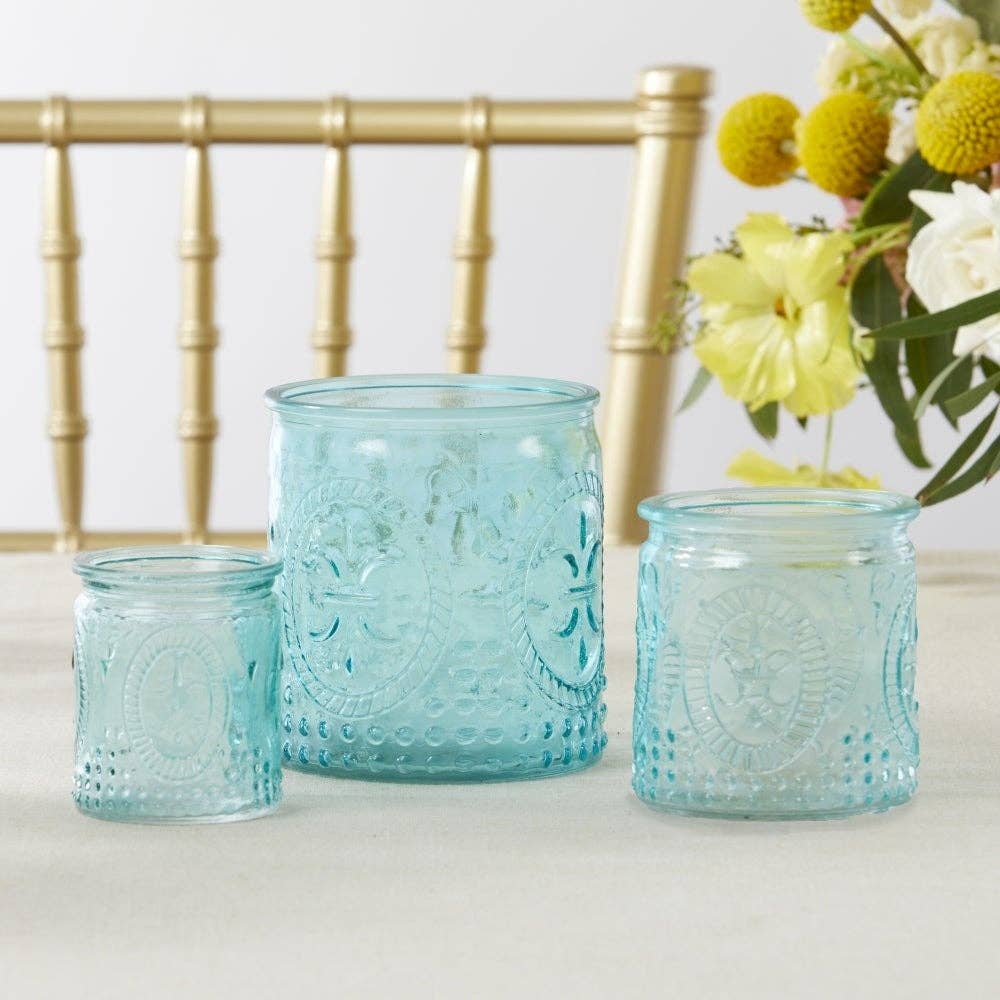Set of Nesting Vintage Blue Glass Tea Light Holder
