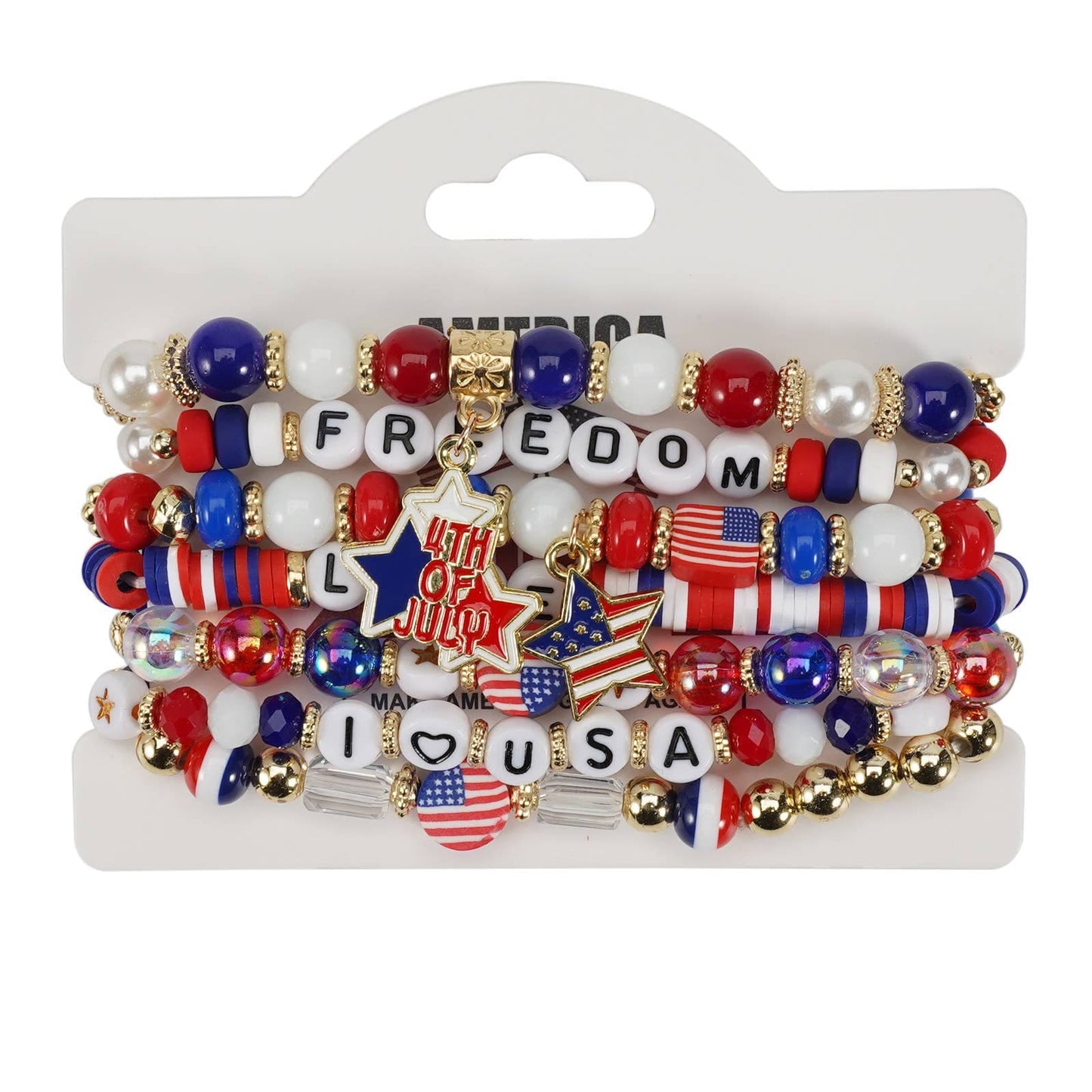 4th of July Patriotic Stackable Beaded Bracelet Set