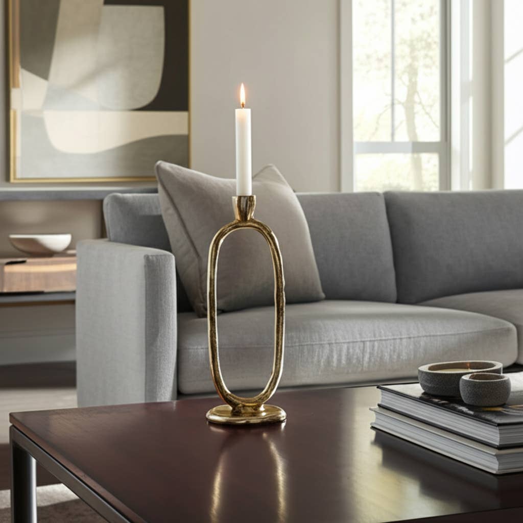Metal Open Oval Taper Candle Holder - Gold, 10 in.