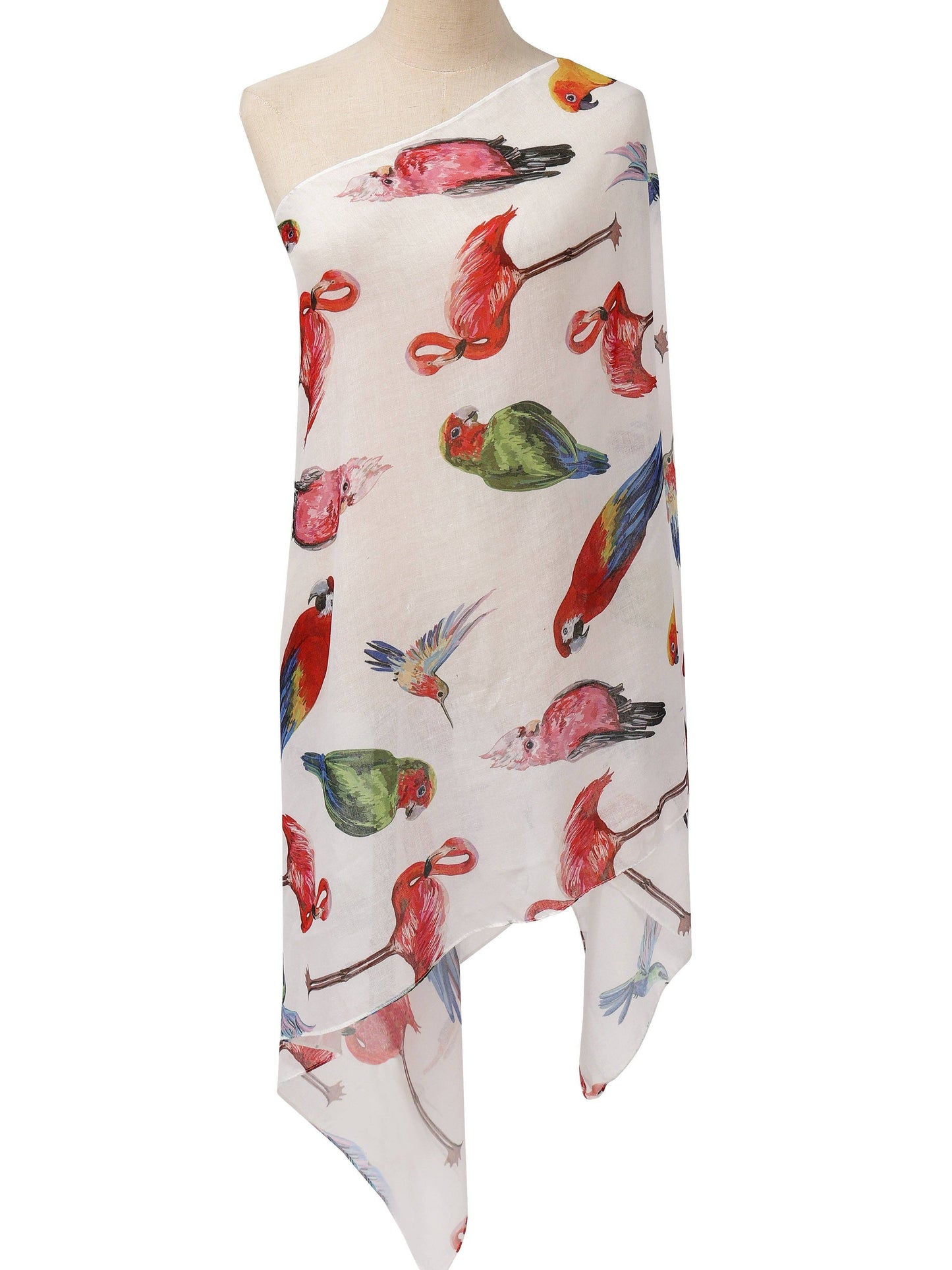 JC0711184 White-Multi Tropical Bird Flamingo Scarf
