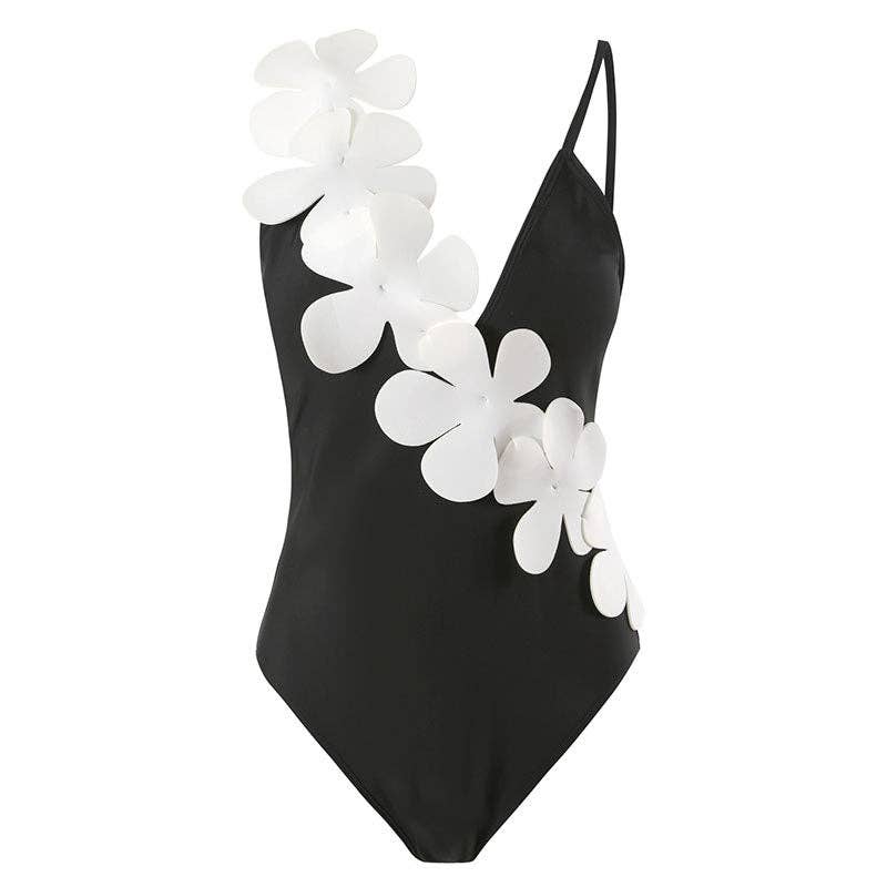 2PC Set Flower Shoulder One Piece Swimwear