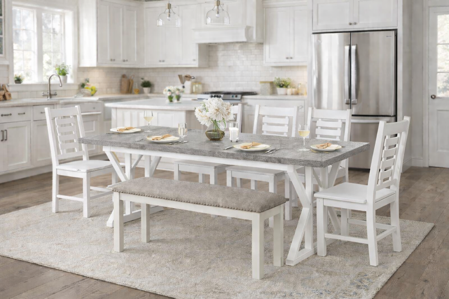 Gray and White Table 71 inch