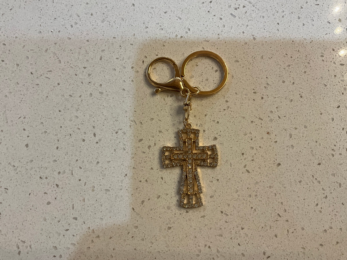 Gold Cross Rhinestone Keychain