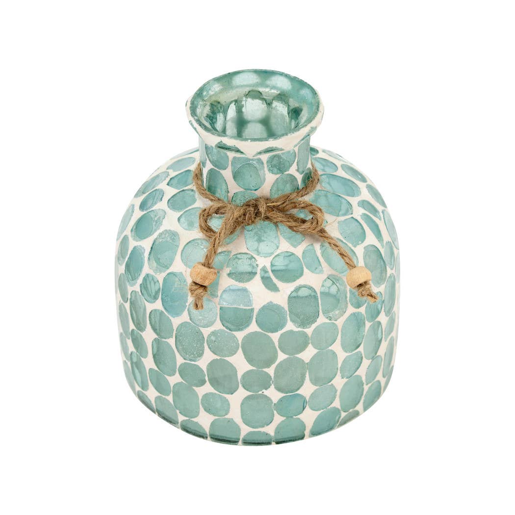 Glass Mosaic Textured Round Accents Vase - Blue, 6 in.