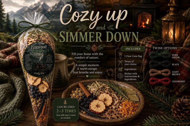 Pinewood Escape Simmer Pot Blend, Mountain Cabin Scent, Woodsy Home Fragrance, Natural Simmer Pot Gift, Rustic Cabin Decor Gift