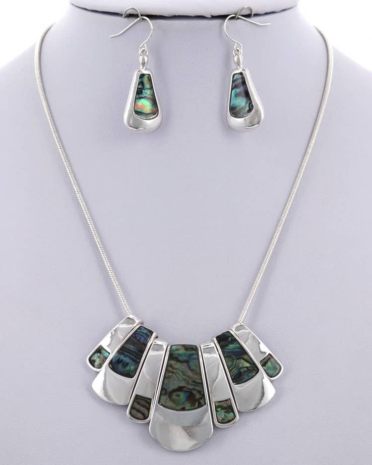 FR4838 Abalone Graduated Metal Bar Necklace Set