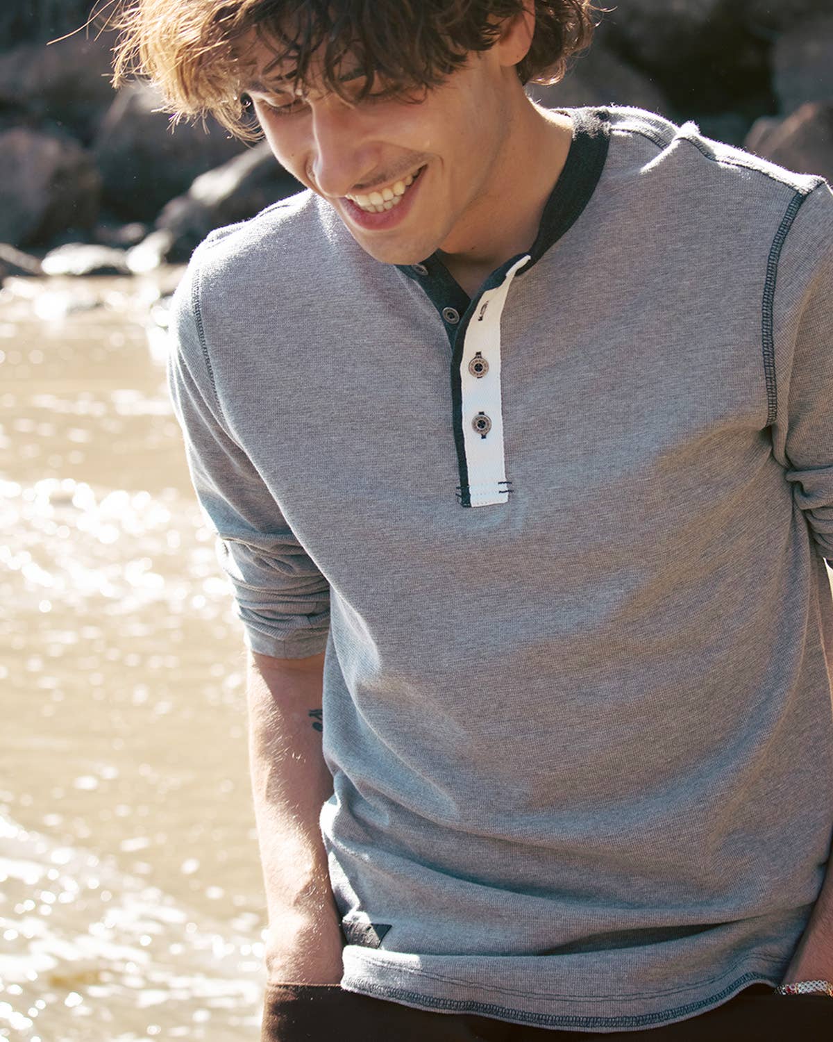 LS608 ZIMEGO Mens Casual Thermal Long Sleeve Henley Shirt