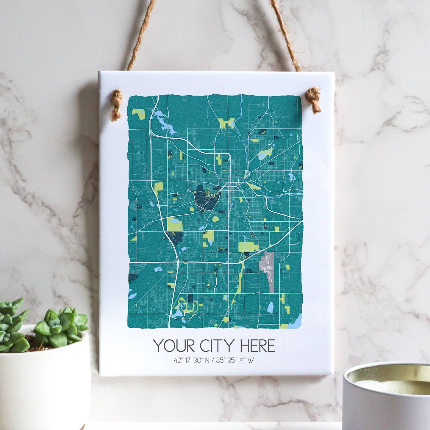 Watercolor City Map Tile Sign - Rectangle - Custom Order