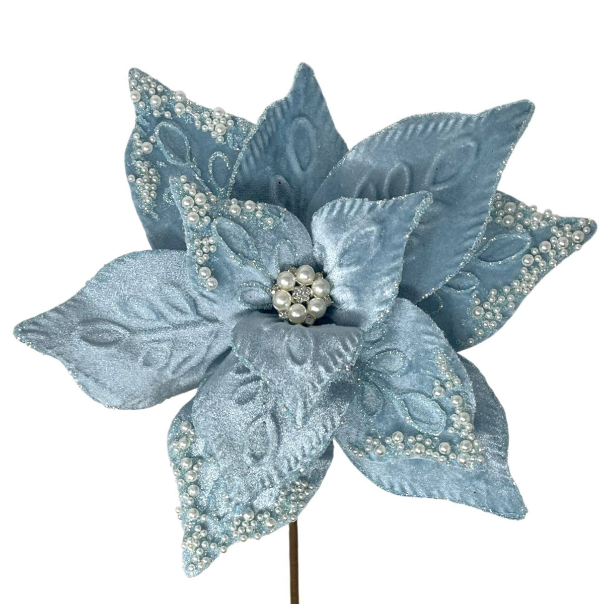 Pearl Jeweled center Light Blue Pearl Poinsettia 17"