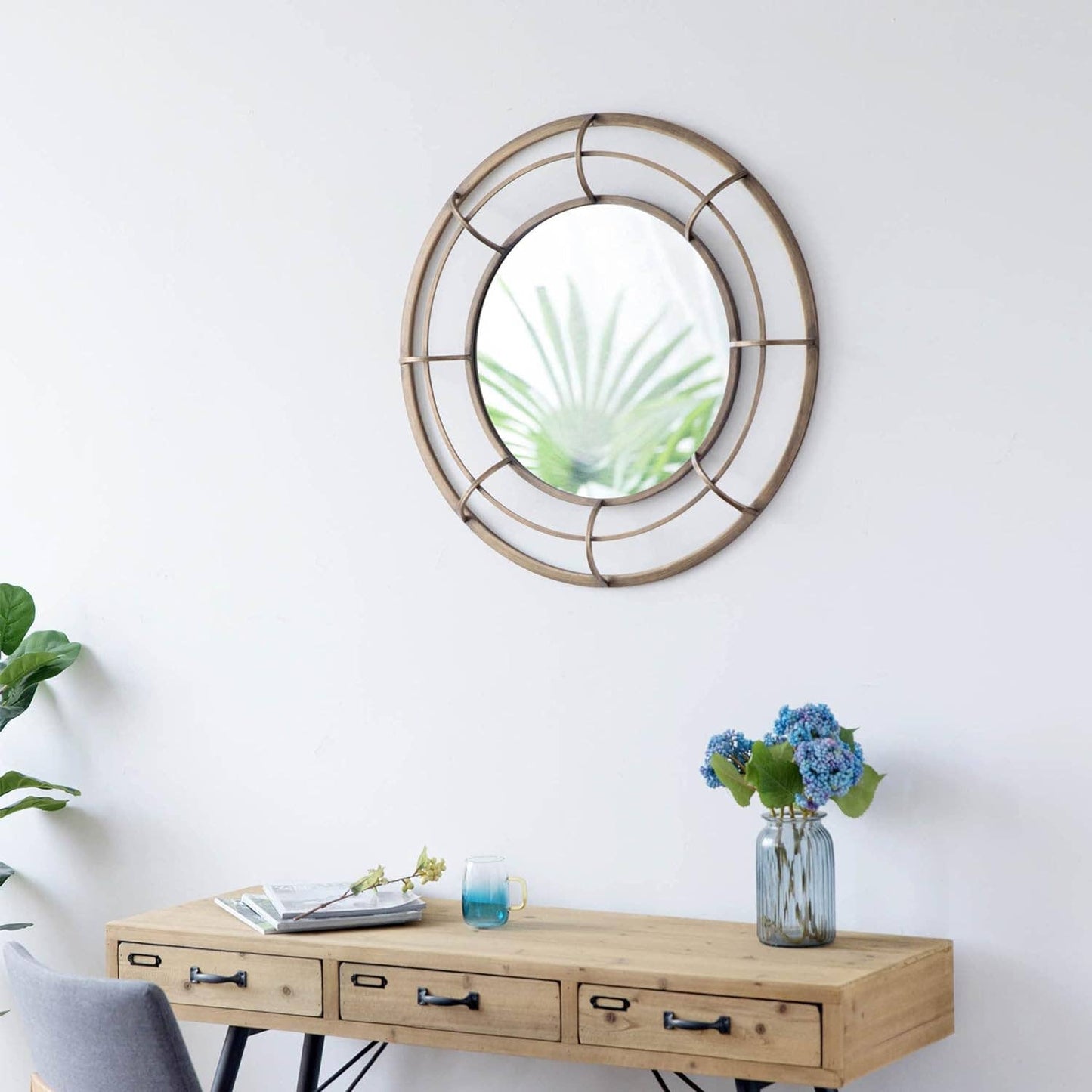 Geometric Metal Mirror - 28” Round Wall Mirror