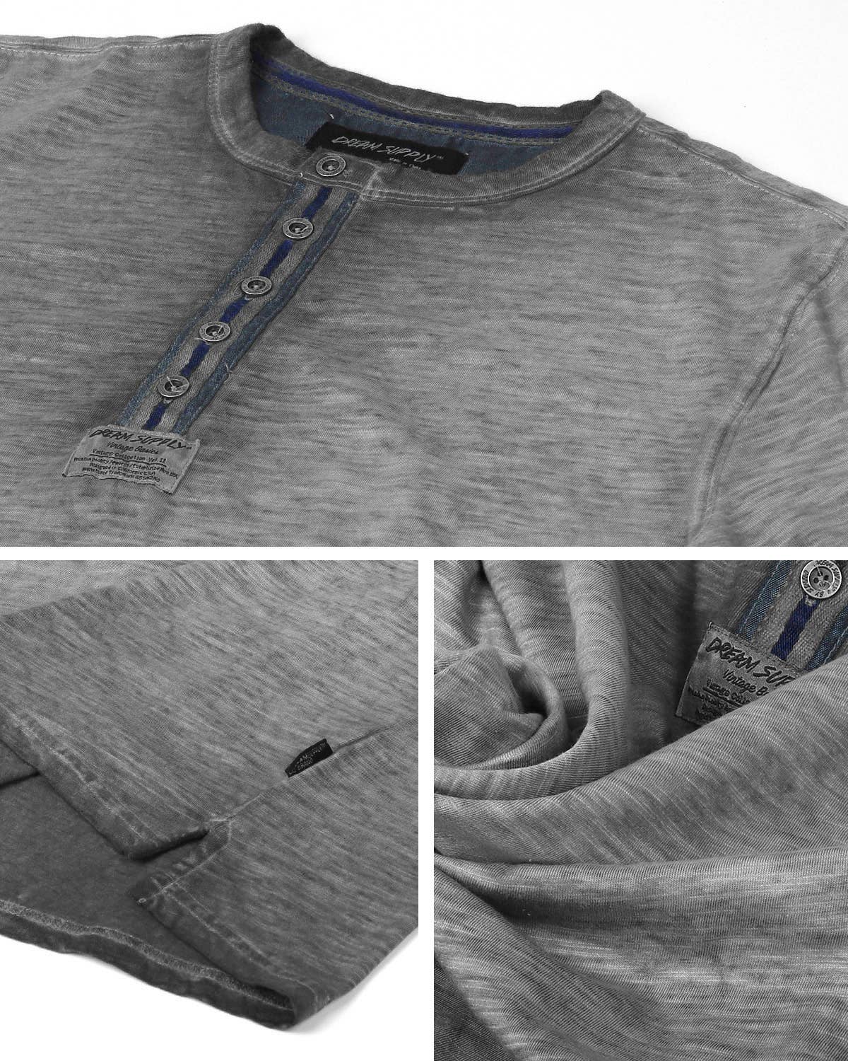 DHLS502 -Long Sleeve Crew Neck Vintage Button Henley T-Shirt