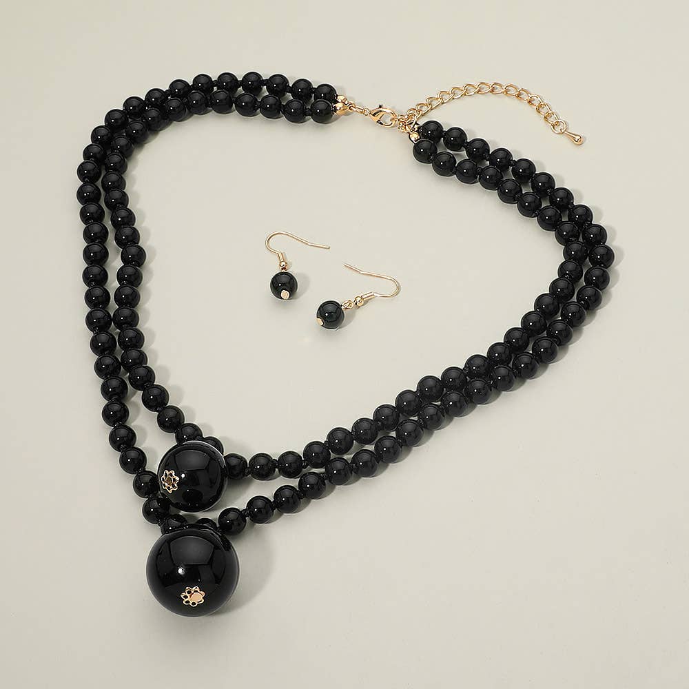 Pearl Ball Drop Beaded Double Layered Statement Necklace