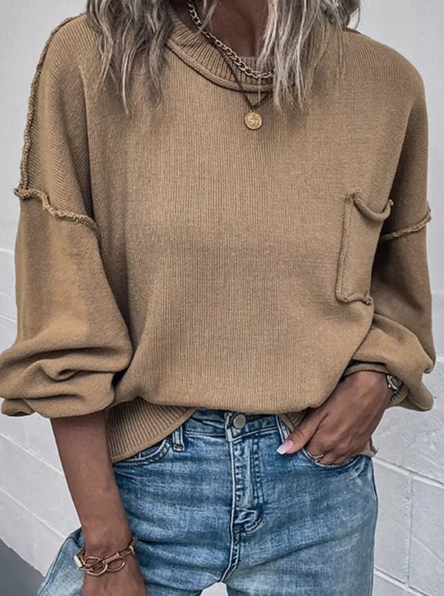 Solid Seamed Sweater Top