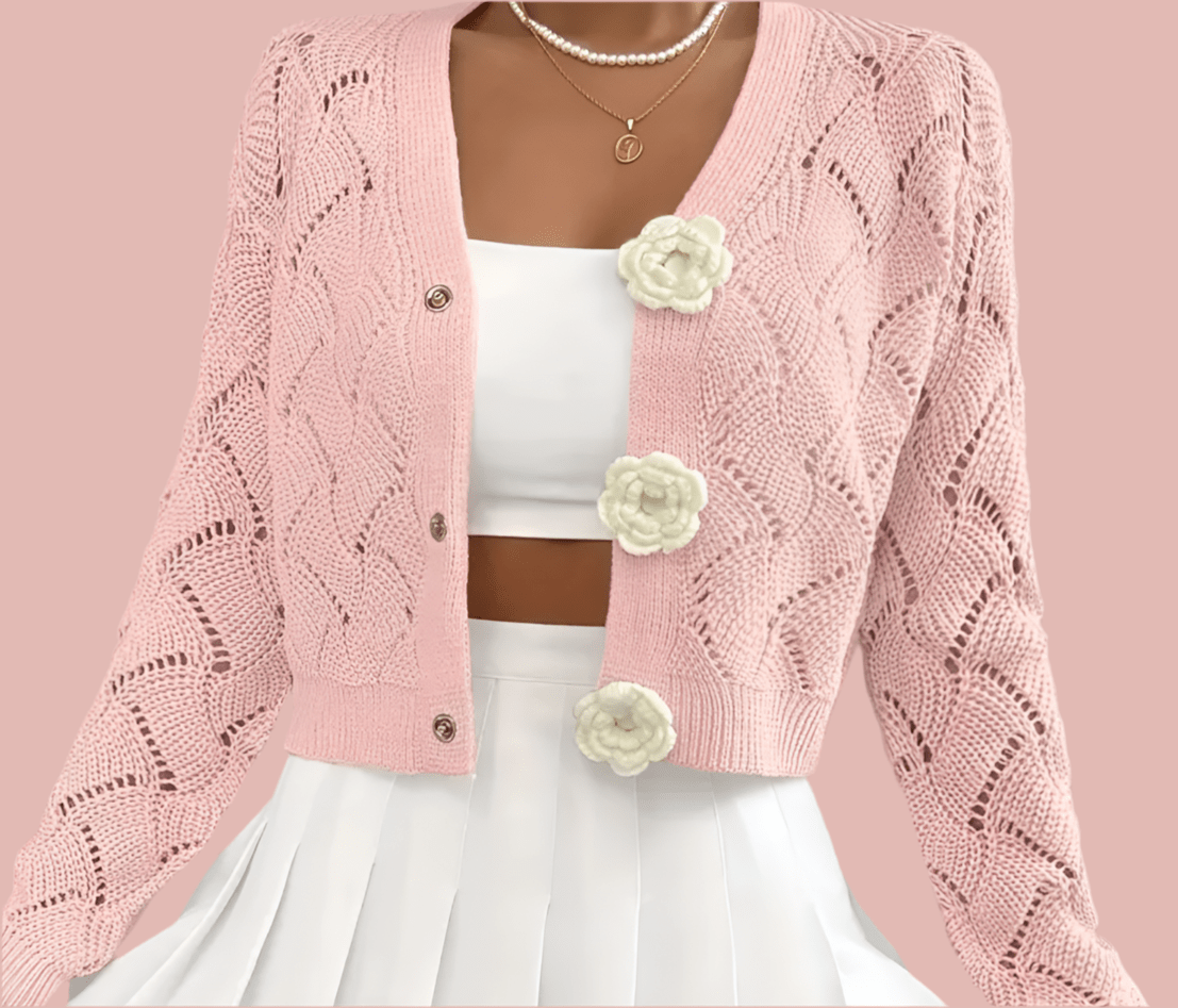 Women's Pink Sweater w/flowers