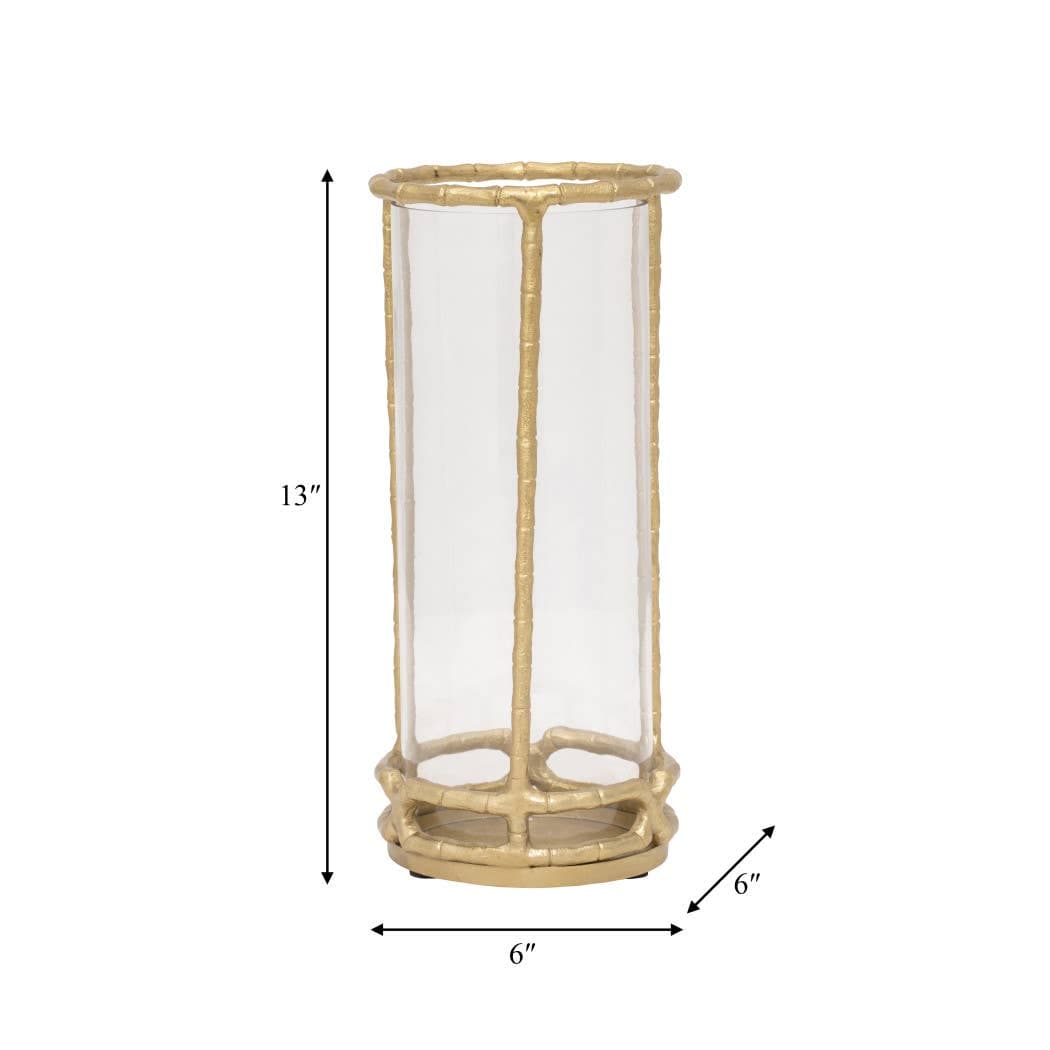 Metal Glass Modern Hurricane Candle Holder - Gold, 13 in.