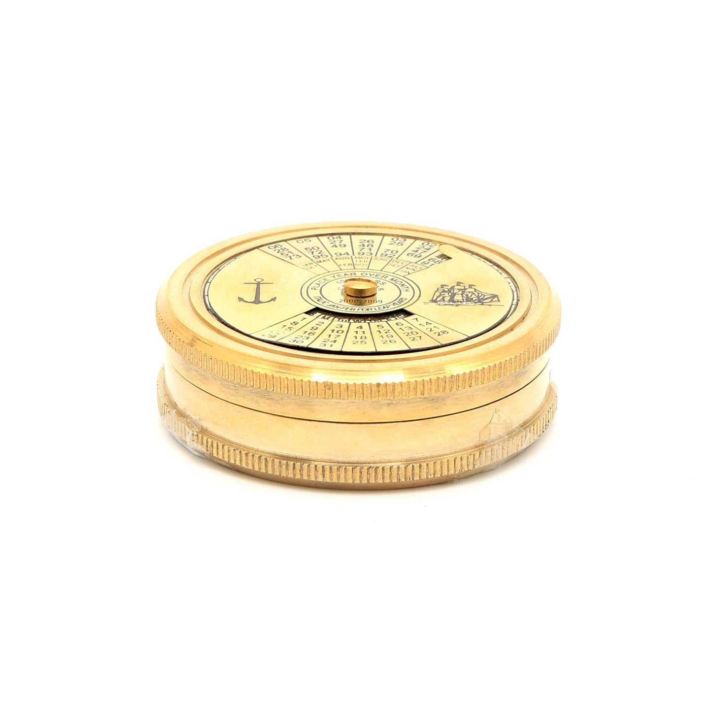 Vintage Collectible Brass Compass with Calendar-Gold