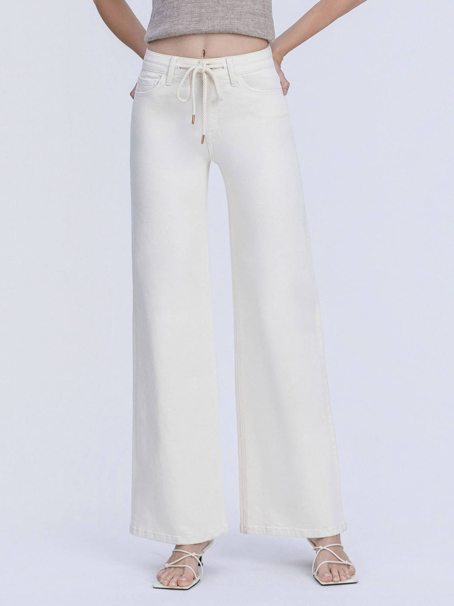 HIGH RISE NATURAL COLOR DRAWSTRING WIDE LEG JEANS T7259NTR