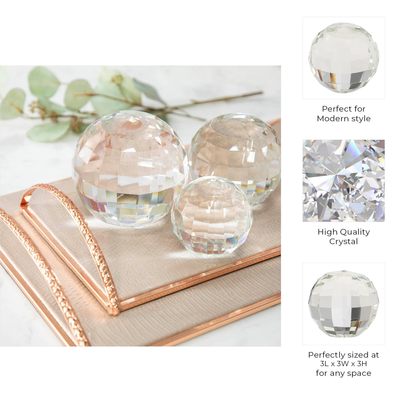 Clear 3 in. Crystal Glass Modern Solid Round Orb