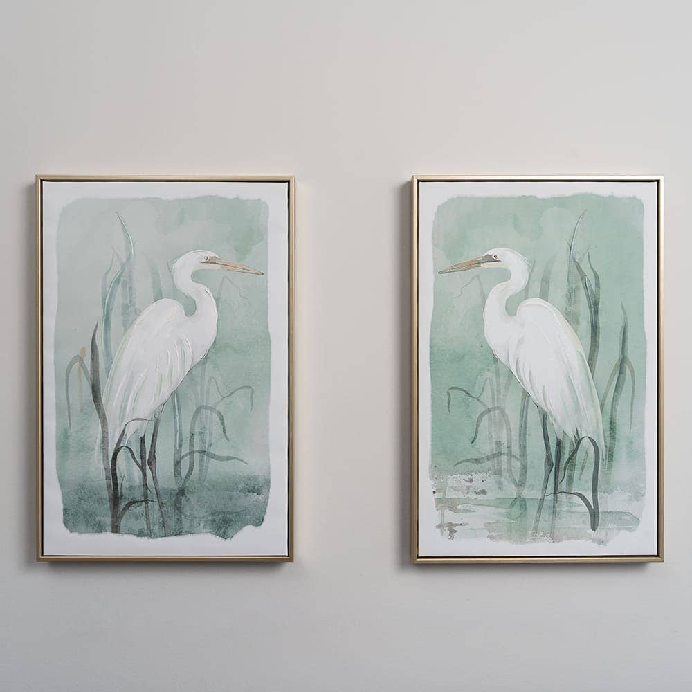 White Heron Framed Canvas Print, Left Facing