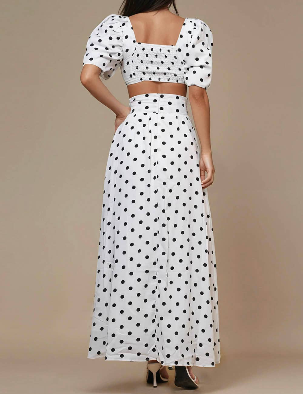Ladies Polka Dot Crop Top Midi Skirt 2PCS Set