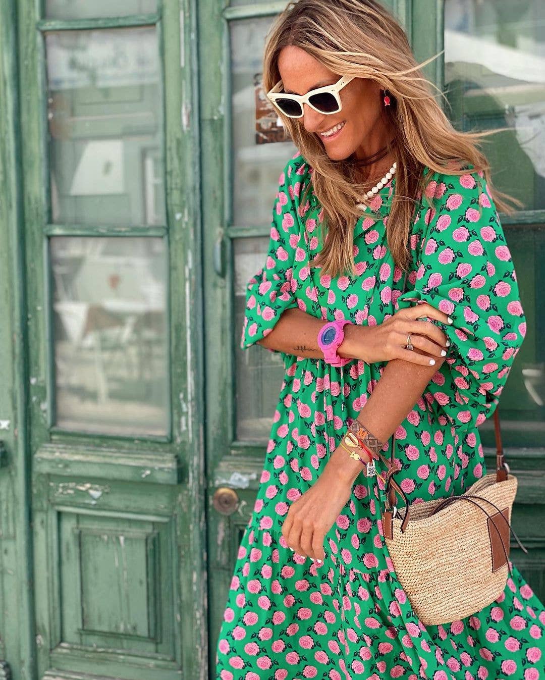 Geometric Abstract Collage Puff Sleeve Dress