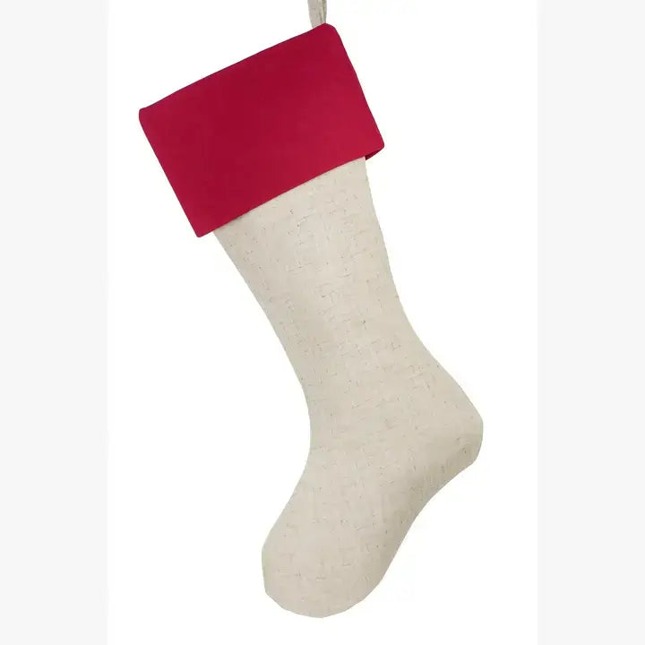 Red & Natural Embroidered Holly Christmas Stocking