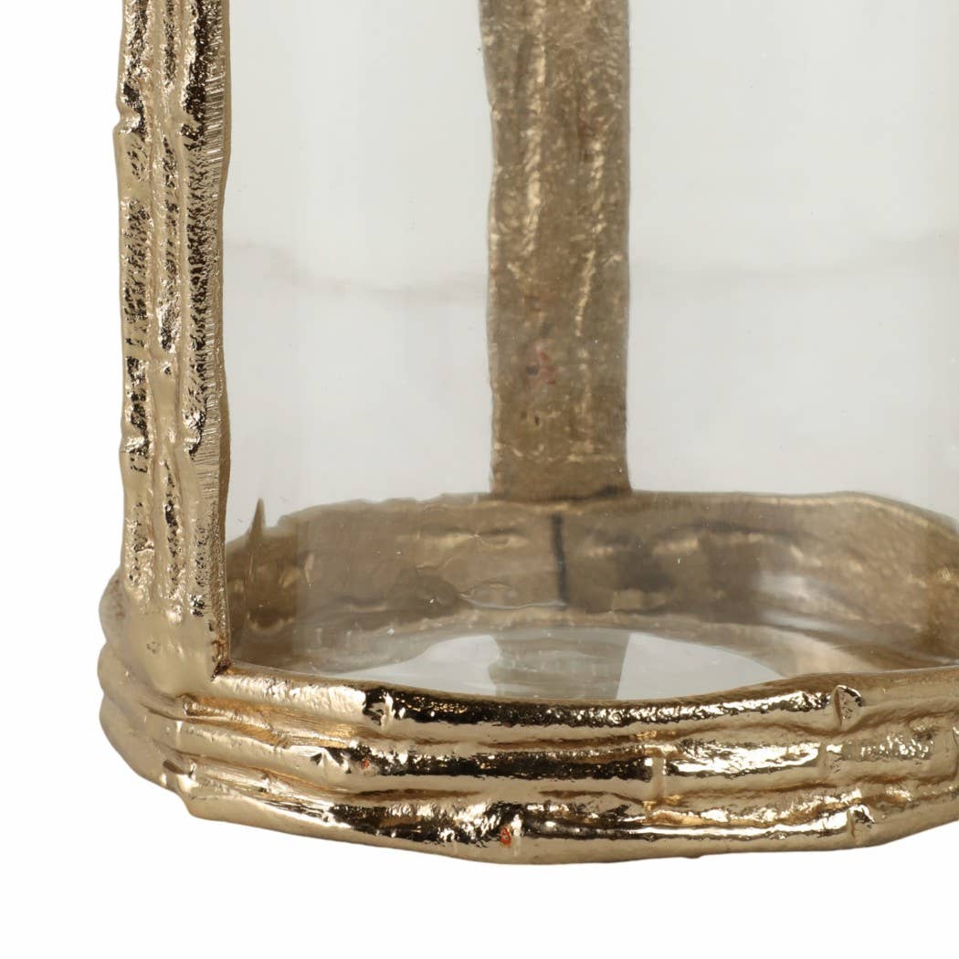 Gold 8 in. Metal Hurricane with Glass Candle Holder