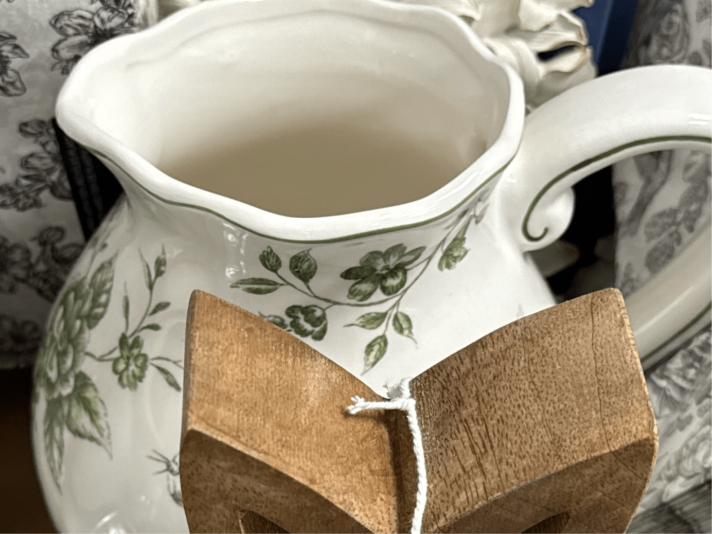Green and White Pitcher with Bunny