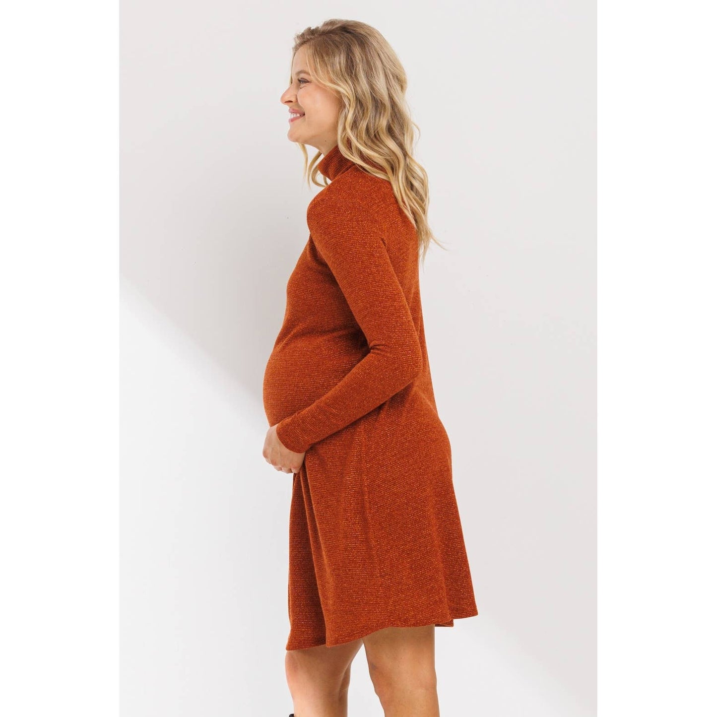 Turtle Neck Shimmer Knit Maternity Dress