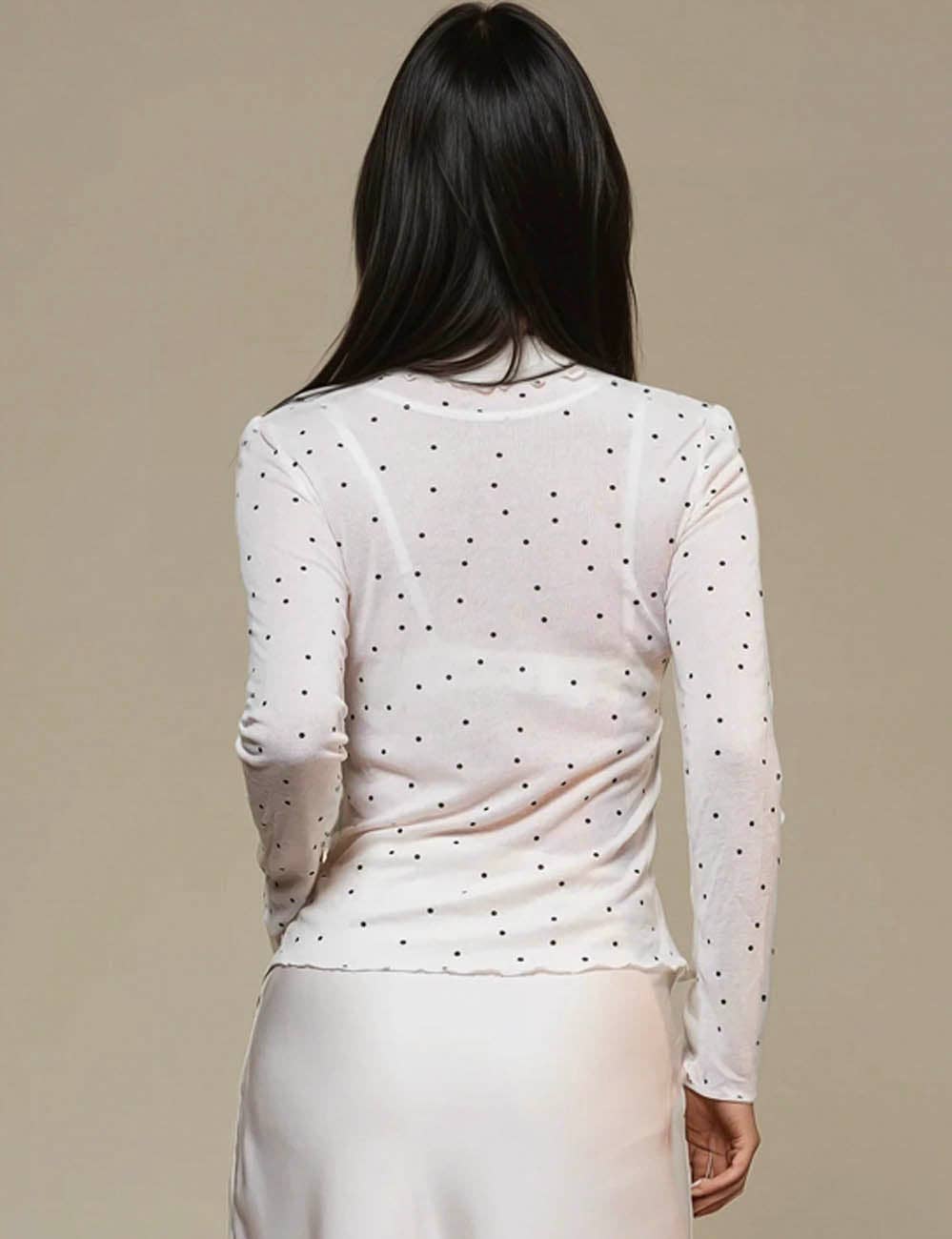 Ladies Dot Print See Sheer Layring Top SKT50744