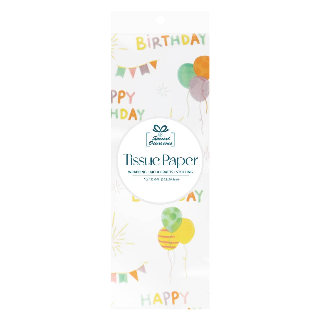 Birthday Tissue Paper, 5 Sheets, 20x20in - 3 Designs
