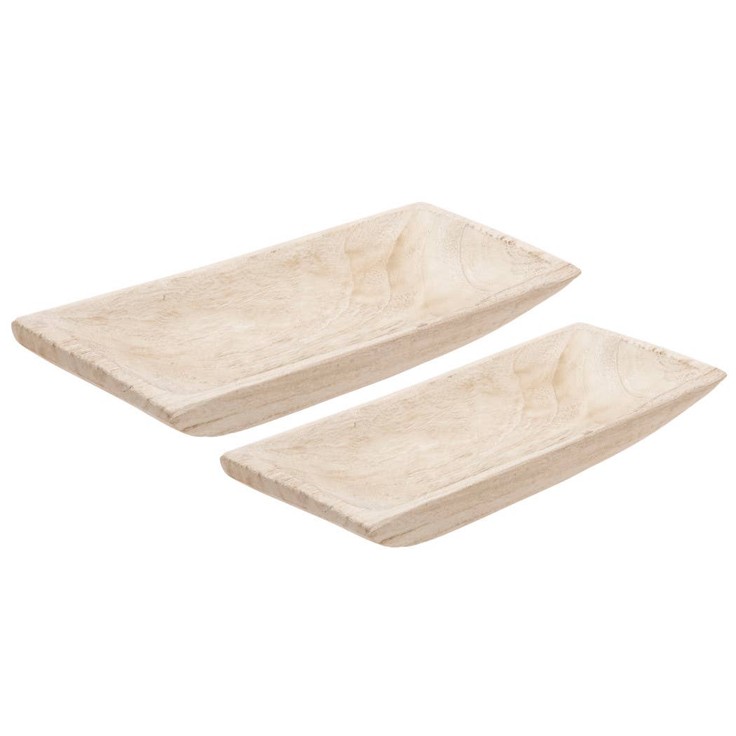 White 15in. Wooden Rectangular Coastal Trays