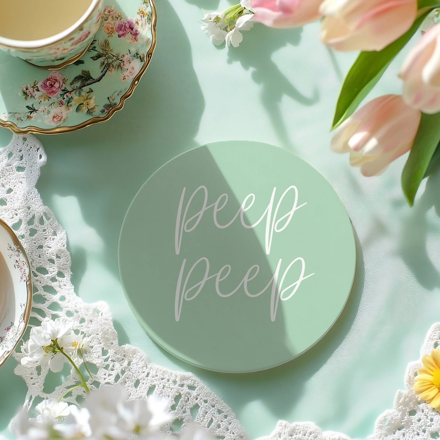 Easter Tabletop Decorations, Spring Coaster Gift Set Ceramic