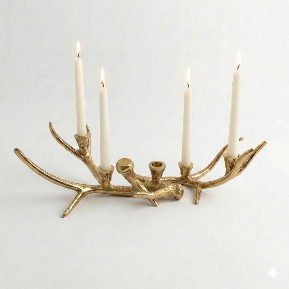 Gold Antler Taper Candle Holder
