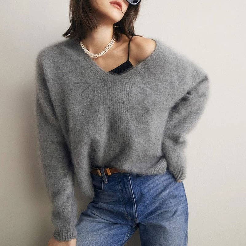 Loose V-Neck Cashmere-Like Sweater
