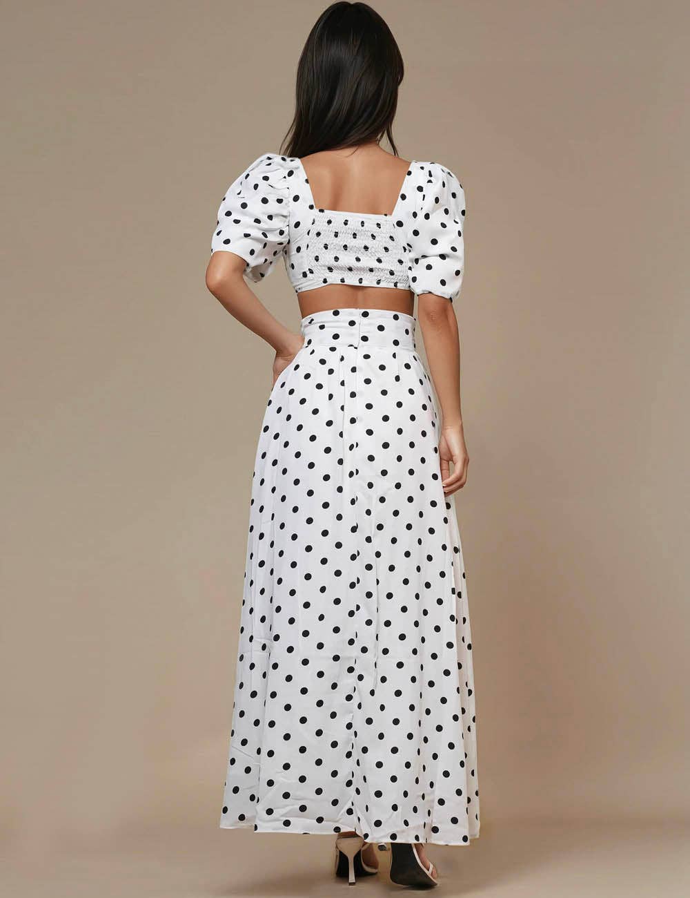Ladies Polka Dot Crop Top Midi Skirt 2PCS Set