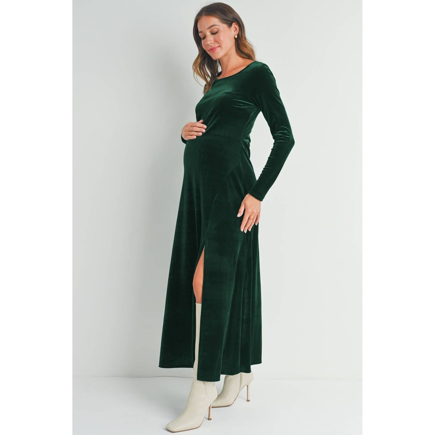 Velvet Long Sleeve Maternity Midi Dress