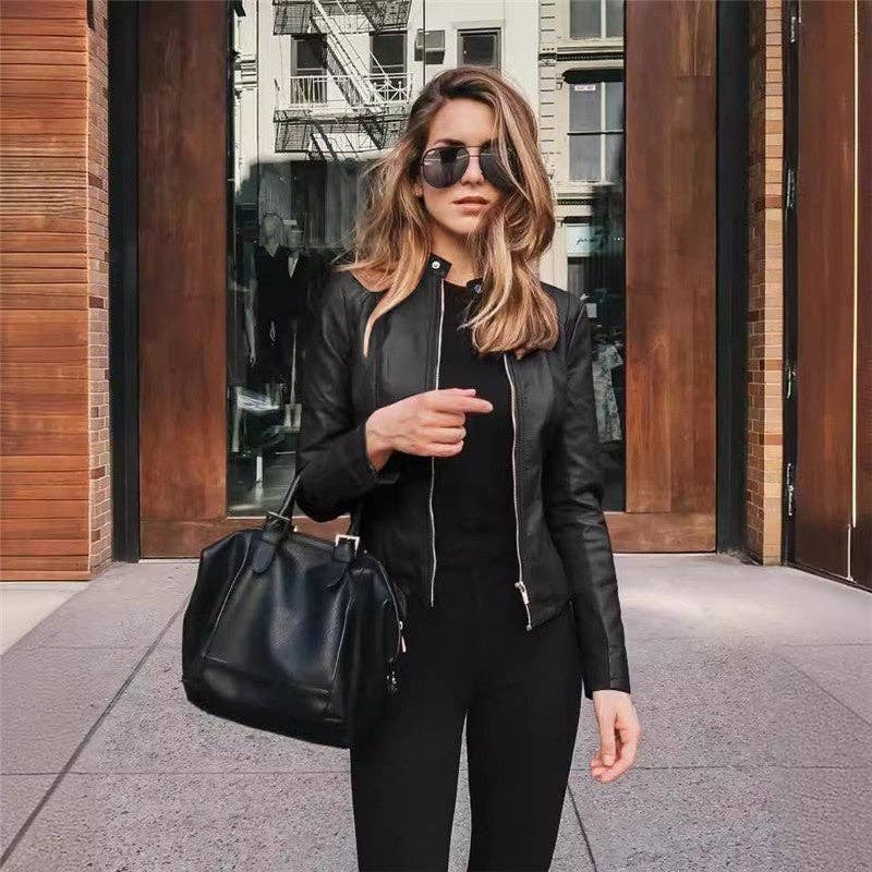 Fashionable Solid Color PU Leather Suit Jacket