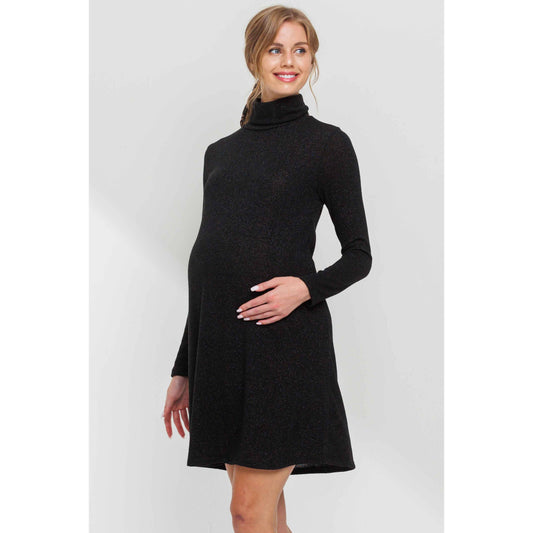 Turtle Neck Shimmer Knit Maternity Dress