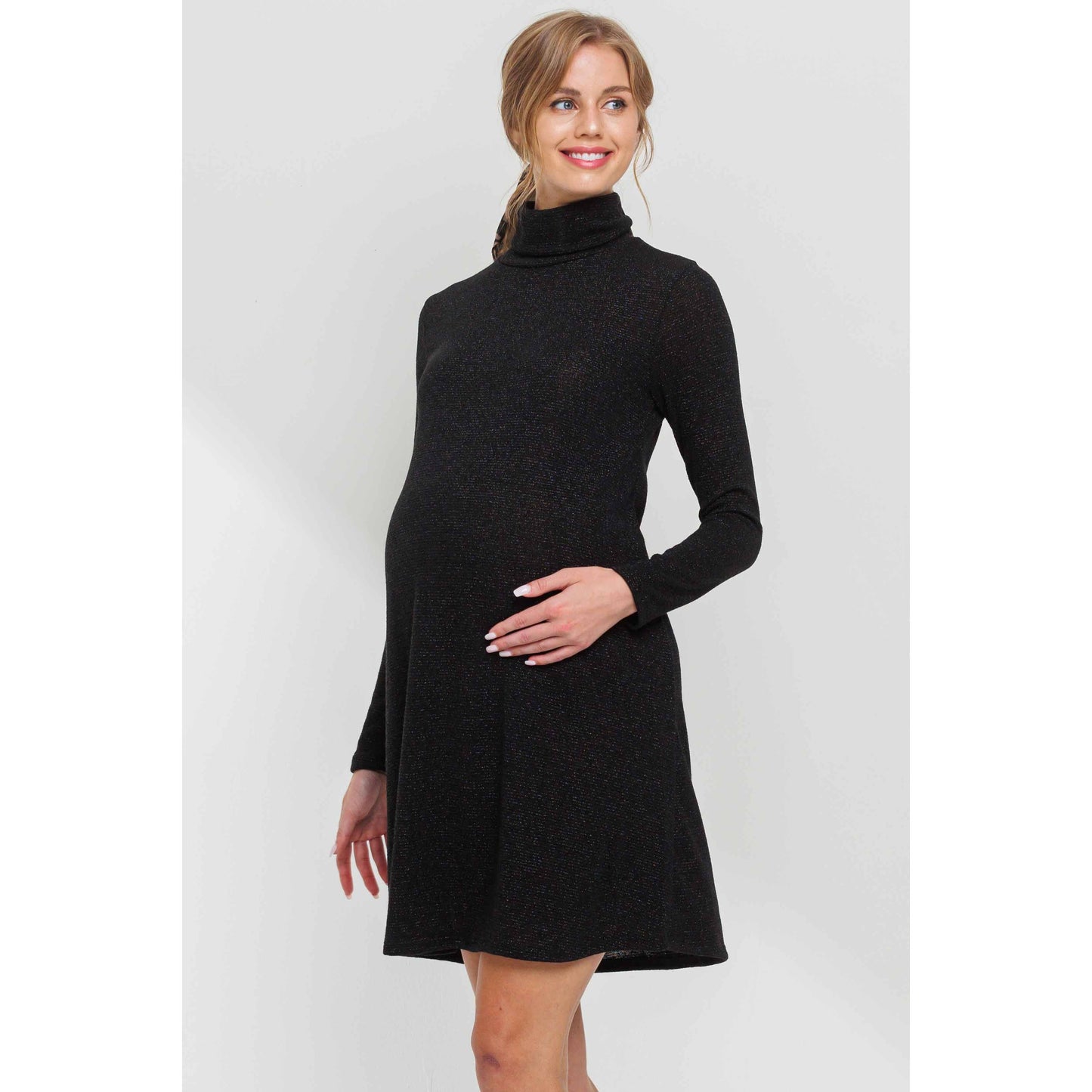 Turtle Neck Shimmer Knit Maternity Dress